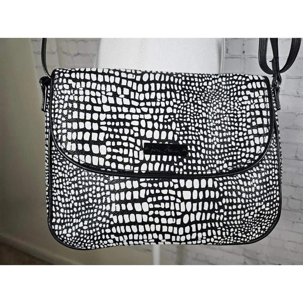 Vera Bradley Flap‎ Crossbody Midnight Snakeskin Black & White Faux Leather